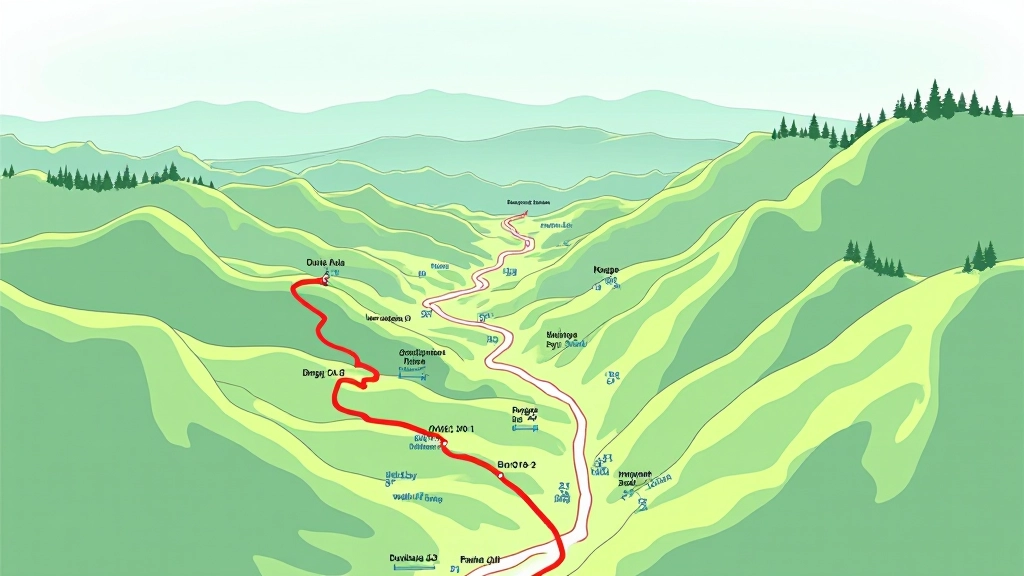Map illustration showing marked hiking trails through Divoká Šárka Valley with distance markers and elevation points